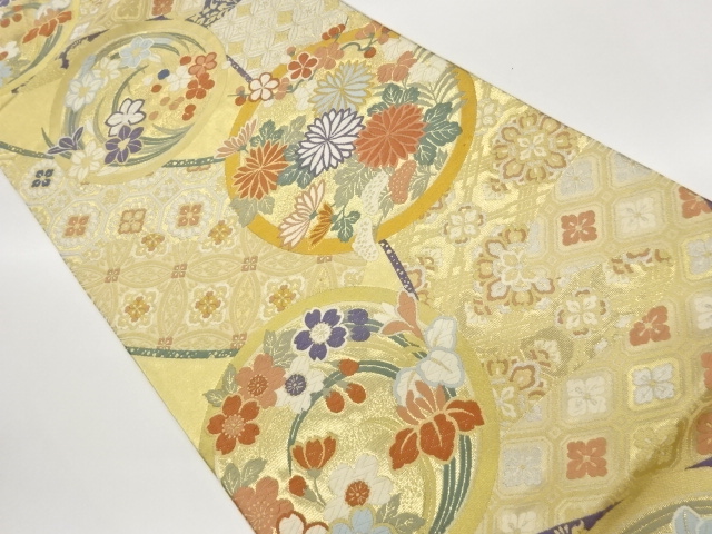 JAPANESE FUKURO OBI / WOVEN FLOWER ROUNDEL